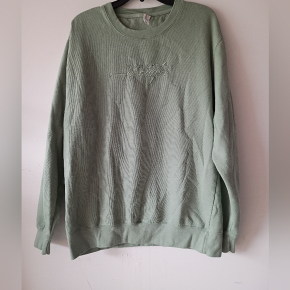You Are Enough Embroidered Sage Green Crewneck Sweatshirt XL Positive Quote - Picture 2 of 8